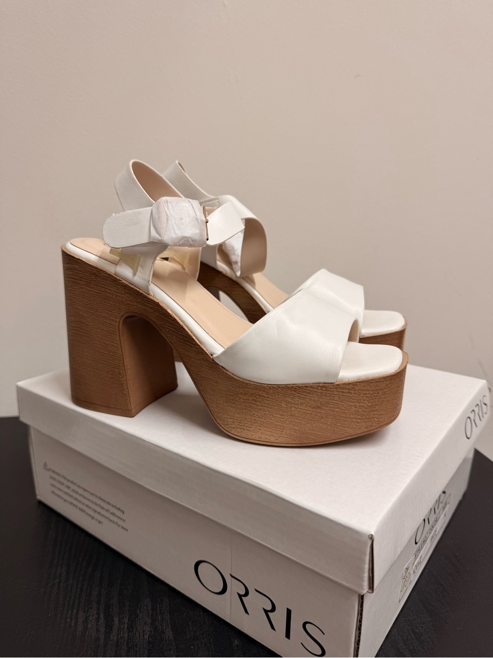 White Platform Block Heel Sandal with Ankle Strap - Picture 3 of 9